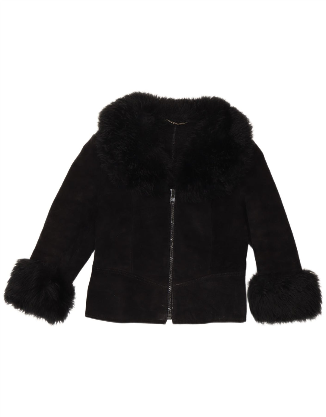 Jachetă vintage pentru femei cu mâneci 3/4 din piele intoarsa UK 10 Small Black