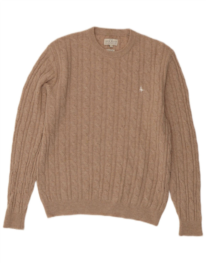 JACK WILLS Pulover pentru bărbați The Marlow Crew Deck Jumper Mare Bej