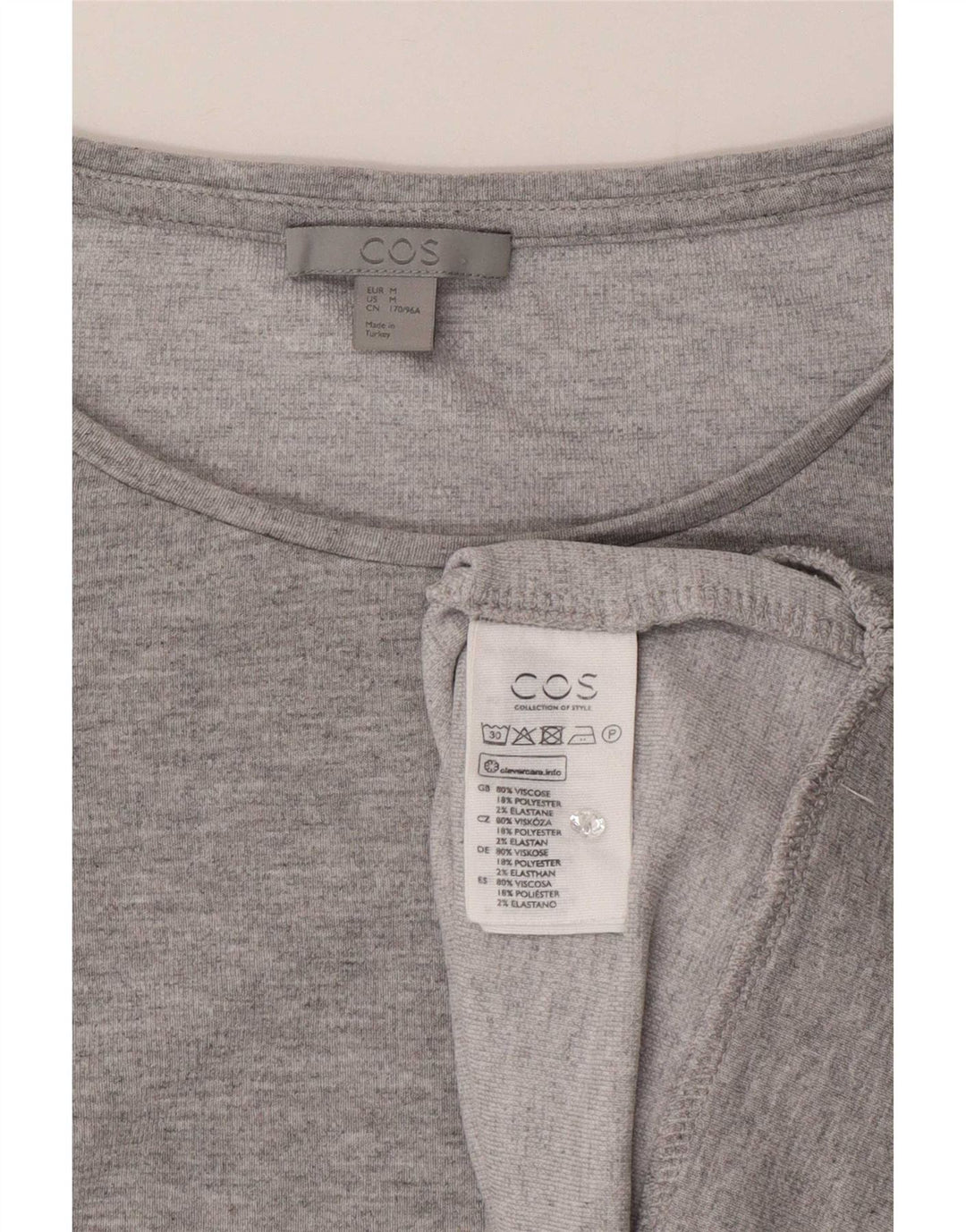 Cos Top supradimensionat pentru femei cu mânecă lungă UK 14 Medium Gri Peteed Viscose