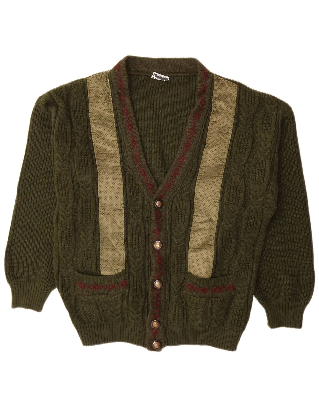 Pulover cardigan pentru bărbați PIMET XL Kaki geometric