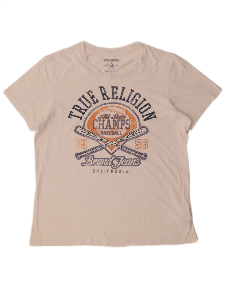 True Religion Tricou grafic pentru bărbați Top mare din bumbac alb