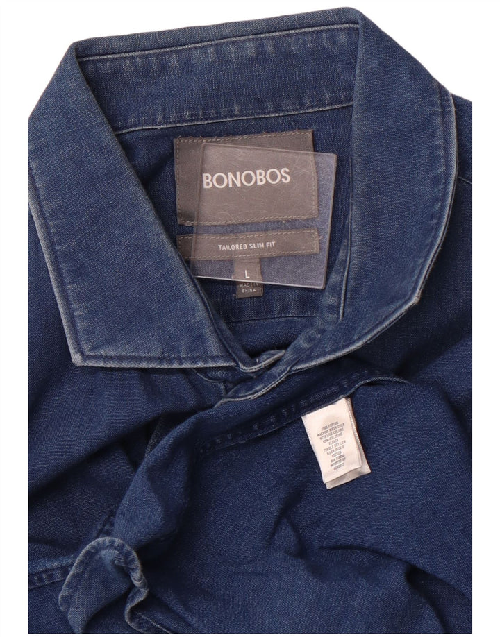 BONOBOS Mens Tailored Slim Fit Denim Shirt Large Blue Cotton