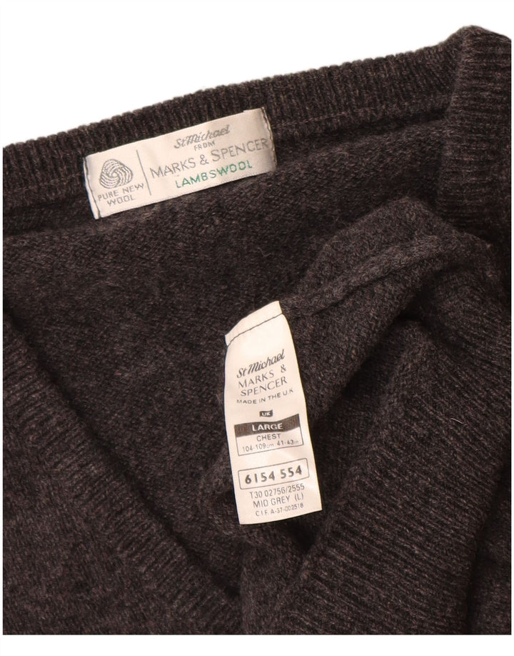 Pulover cu decolteu în V pentru bărbați Marks & Spencer, lână de miel, mare, gri