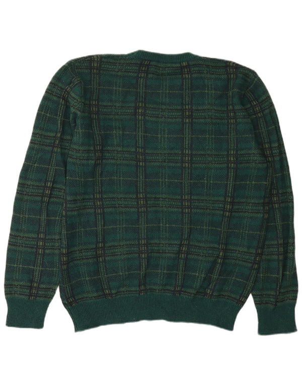 Pulover Benetton pentru bărbați, cu gât crew, XL, lână verde check