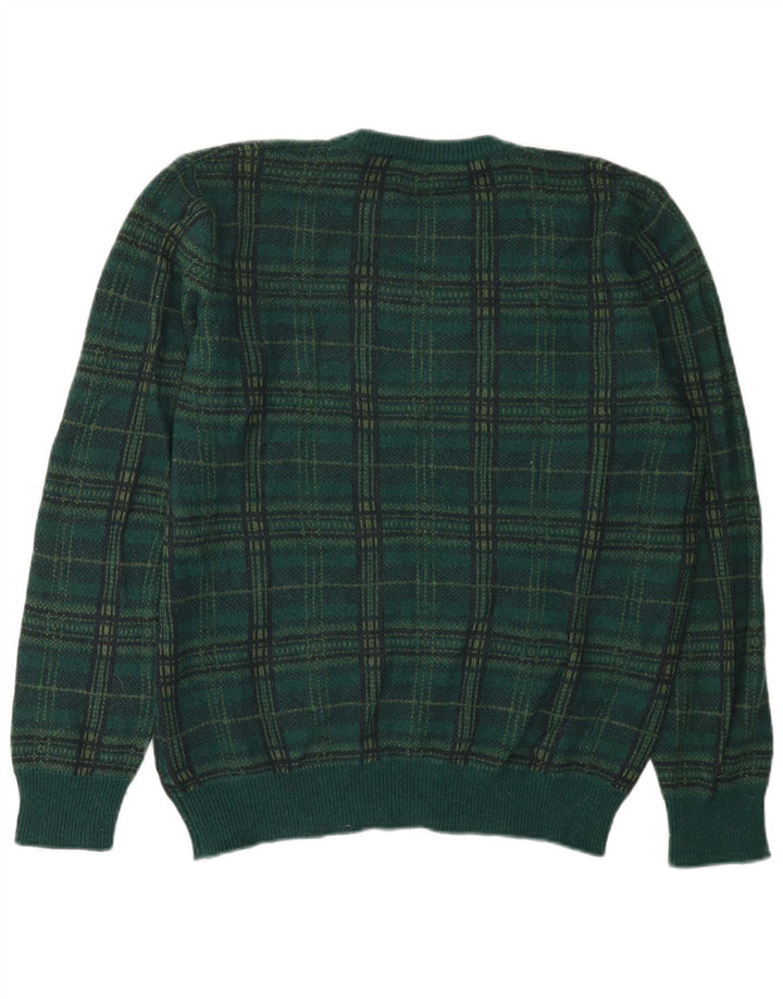 Pulover Benetton pentru bărbați, cu gât crew, XL, lână verde check