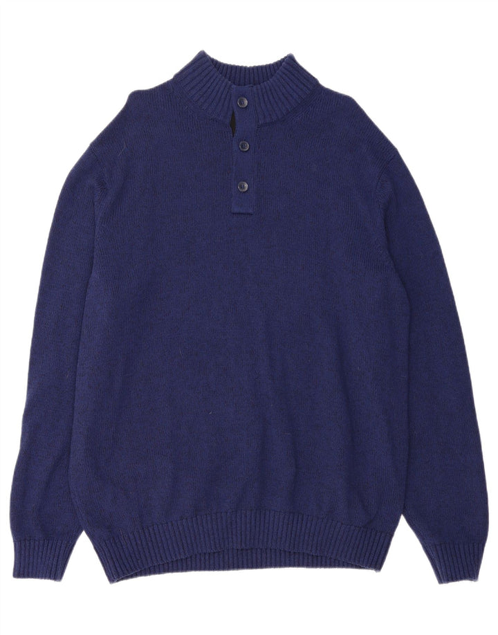 IZOD Mens Button Neck Jumper Sweater XL Navy Blue Flecked Vintage Izod and Second-Hand Izod from Messina Hembry 