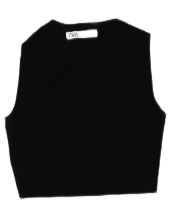 Vesta Crop Top pentru femei Zara UK 12 Medium Black Viscose