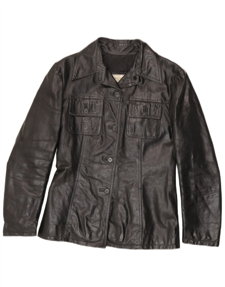 Jachetă de piele vintage pentru femei UK 10 Mic din piele neagră