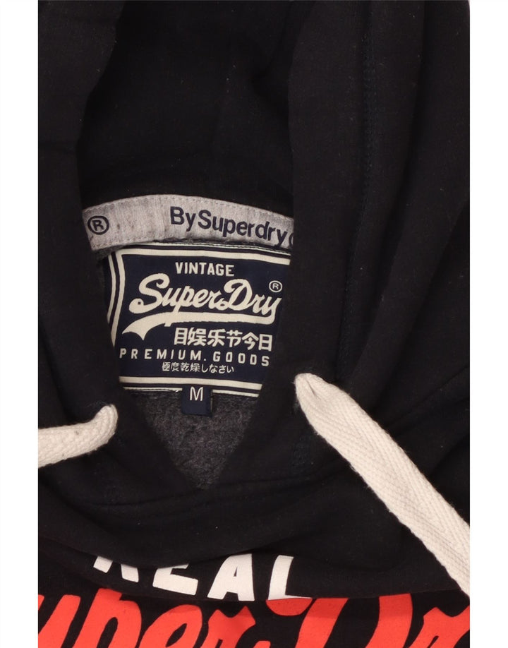 SUPERDRY Pulover cu glugă grafic pentru bărbați, bumbac mediu negru