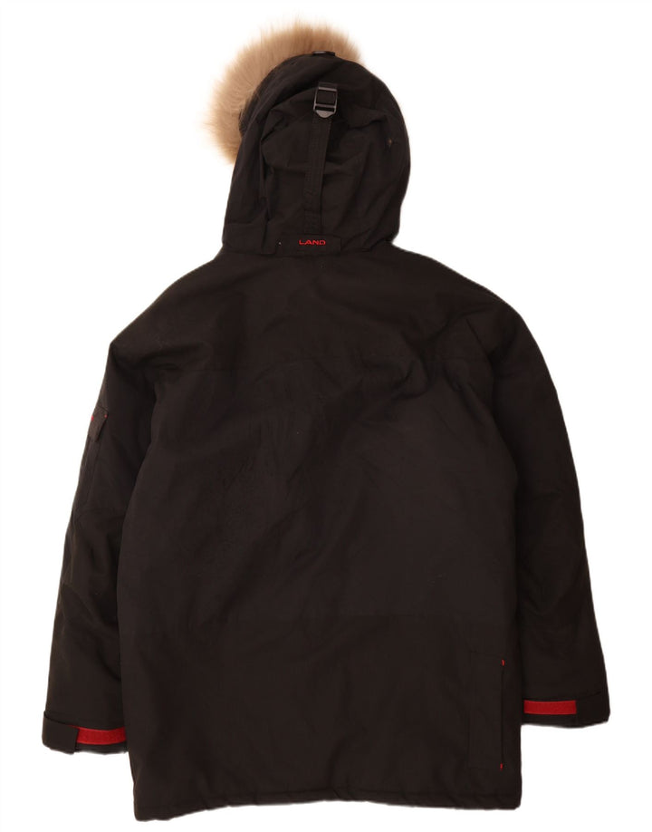 Jachetă parka cu glugă vintage pentru bărbați UK 38, nailon mediu negru