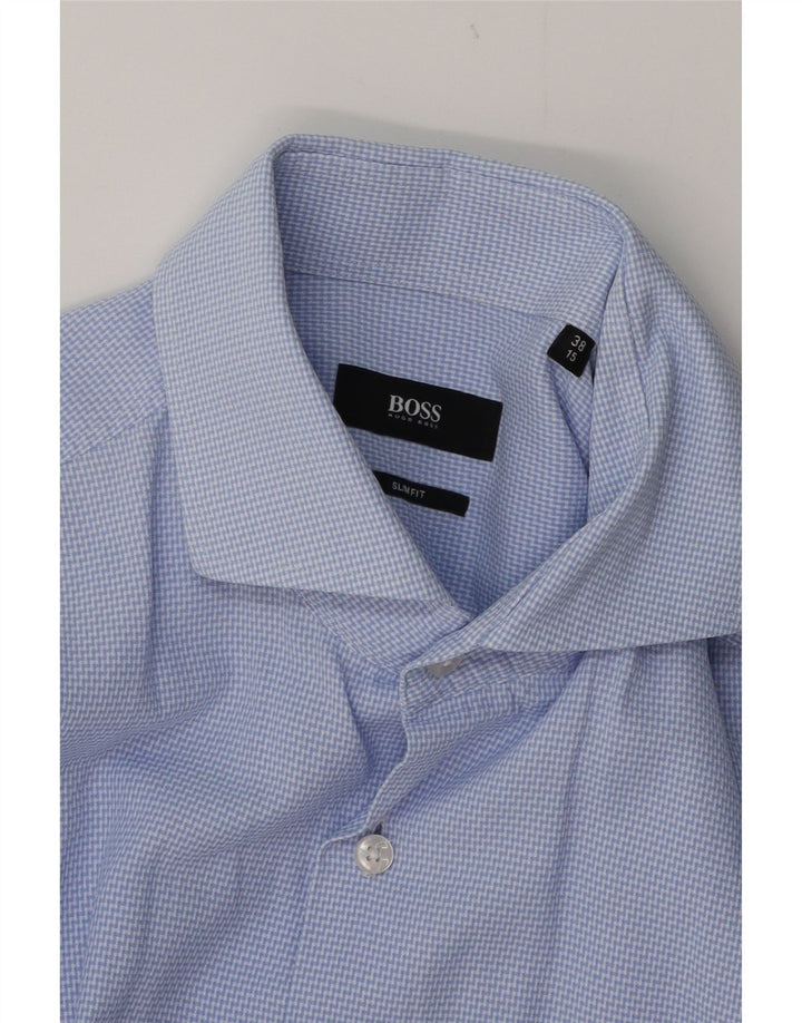 HUGO BOSS Mens Slim Fit Shirt Size 38 15 Medium Blue Chevron
