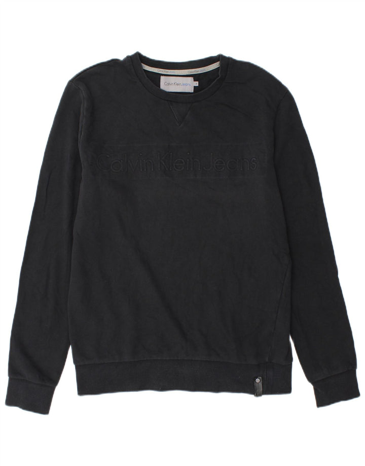 Pulover Calvin Klein Jeans pentru bărbați cu grafică, bumbac mediu negru