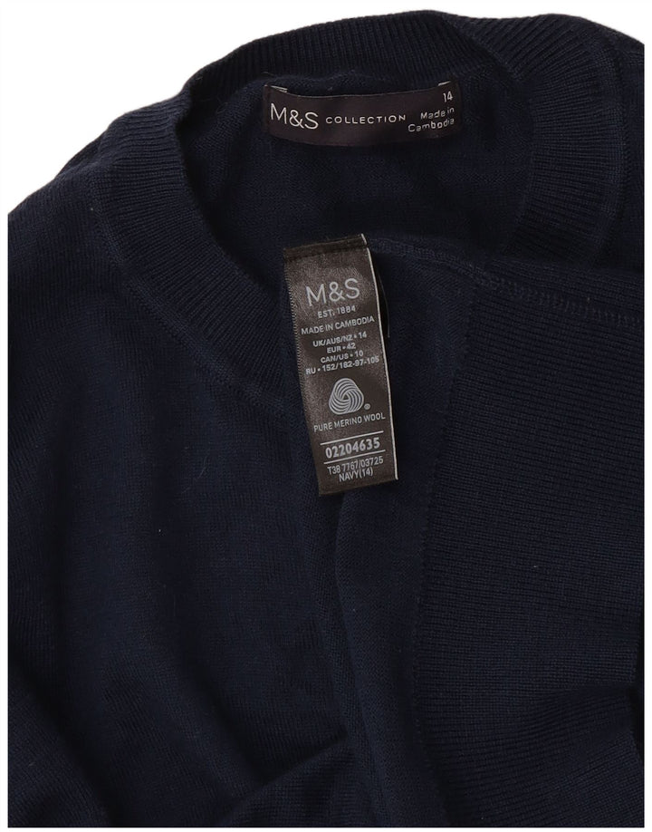 Marks & Spencer Pulover Crop Cardigan pentru Femei UK 14 Mediu Lână bleumarin
