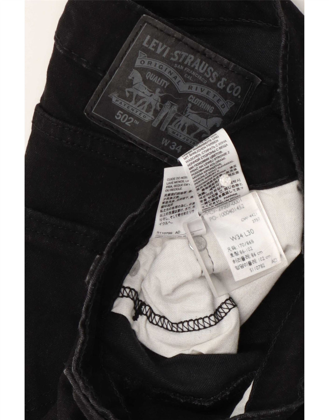 Blugi conici pentru bărbați Levi's 502 W34 L30 bumbac negru