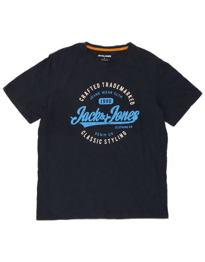 Tricou grafic Jack & Jones pentru bărbați Top mediu din bumbac bleumarin