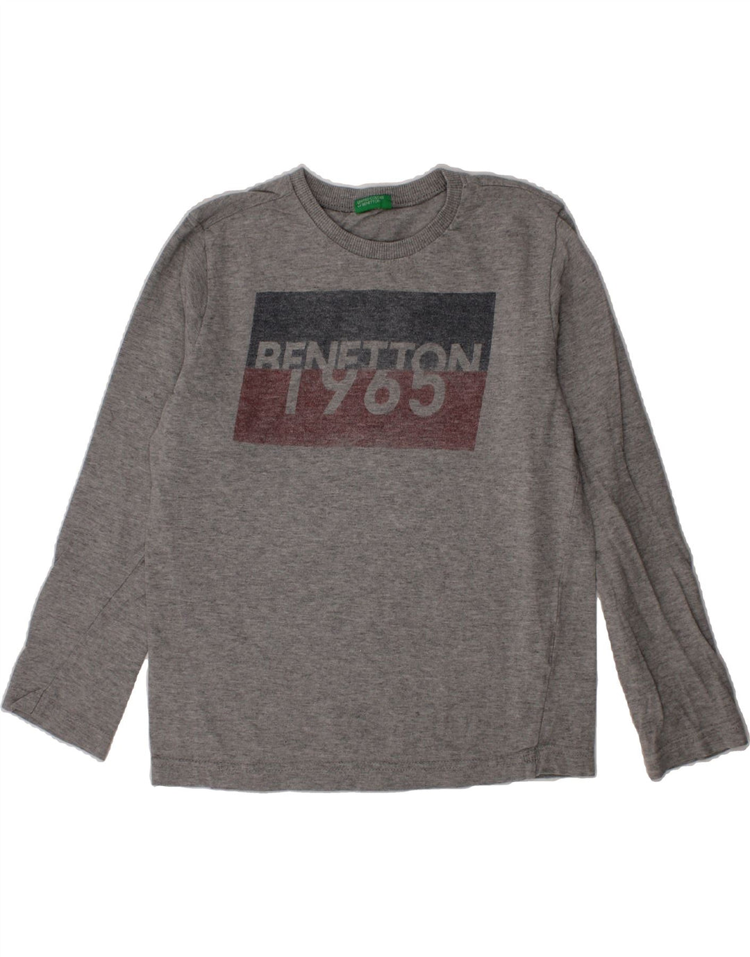 BENETTON Boys Graphic Top Long Sleeve 7-8 Years Medium Grey Cotton Vintage Benetton and Second-Hand Benetton from Messina Hembry 