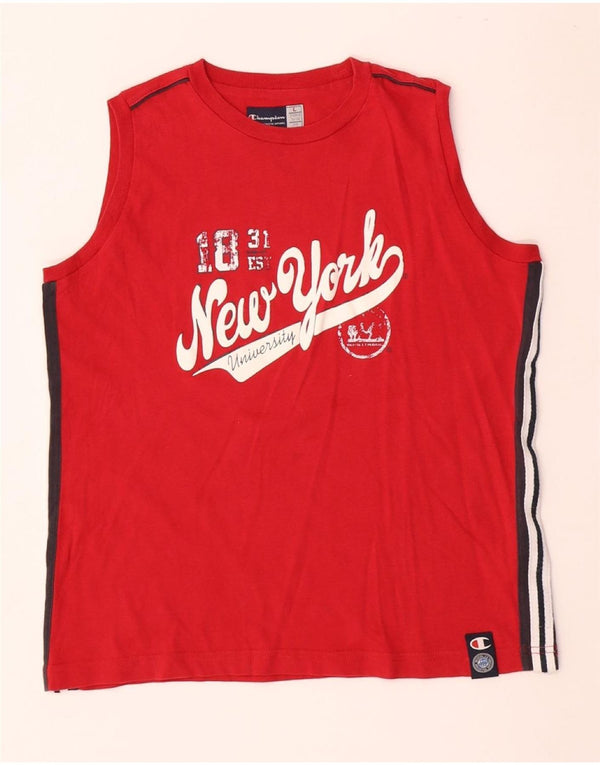 Vesta grafică pentru băieți CHAMPION Top 11-12 ani, mare, roșu, bumbac color bloc