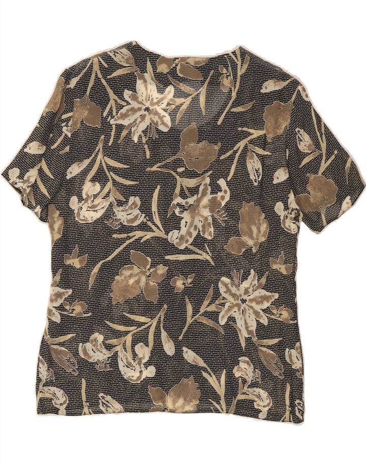 DIMENSIONS Womens Short Sleeve Shirt Blouse UK 12 Medium Grey Floral Vintage Dimensions and Second-Hand Dimensions from Messina Hembry 