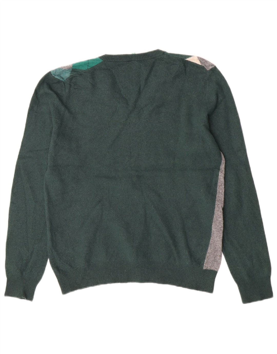 Pulover Benetton pentru femei cu decolteu în V UK 12 Medium Green Argyle/Diamond