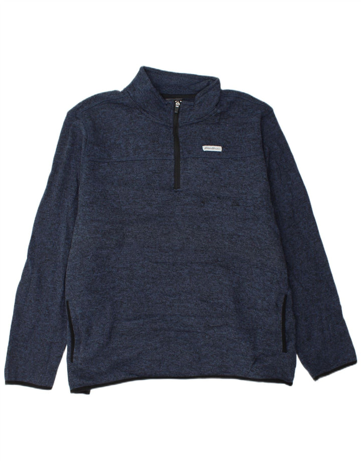 EDDIE BAUER Pulover pentru bărbați, cu fermoar, cu gât, 2XL, albastru bleumarin, pete