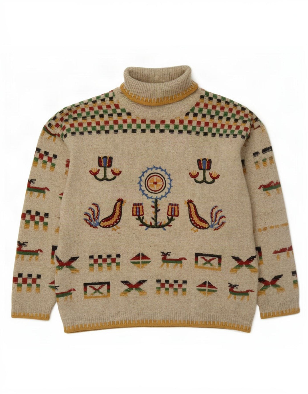 Pulover de damă Silvy cu gât rulat IT 42 Medium Bej Geometric Noutate
