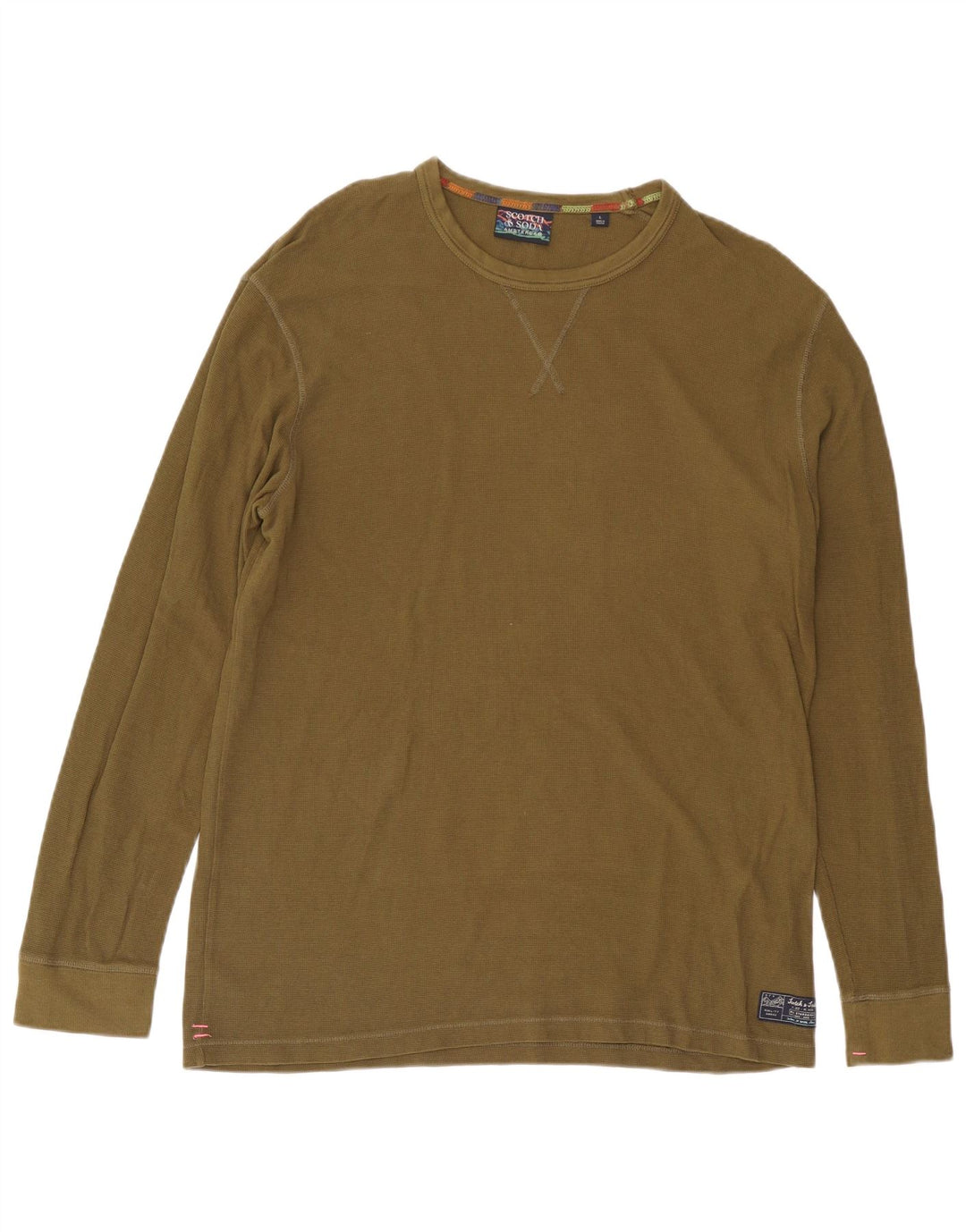 Scotch & Soda Top pentru bărbați cu mânecă lungă, mare, kaki, bumbac