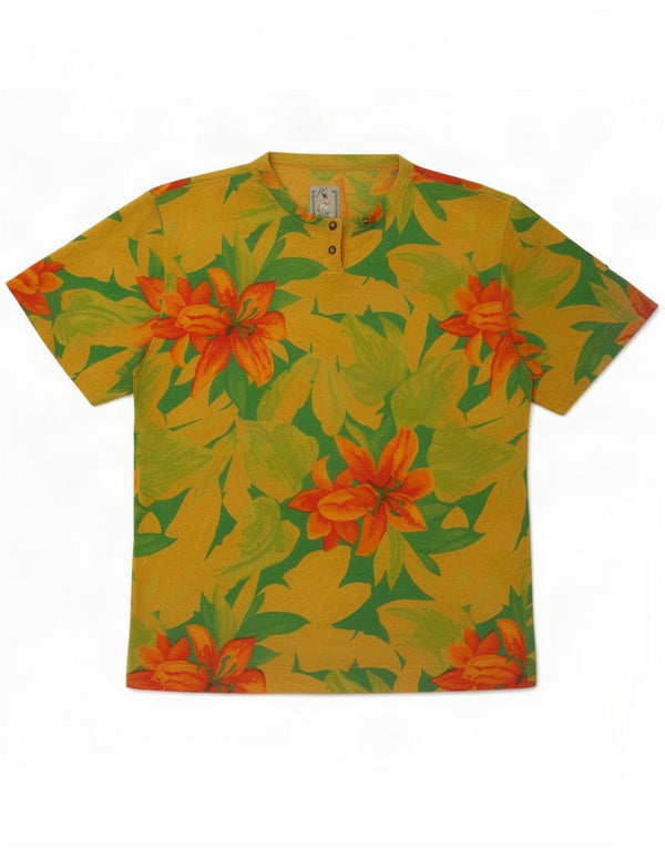 Belfe & Womens Graphic T-Shirt Top UK 14 Medium Yellow Floral Bumbac