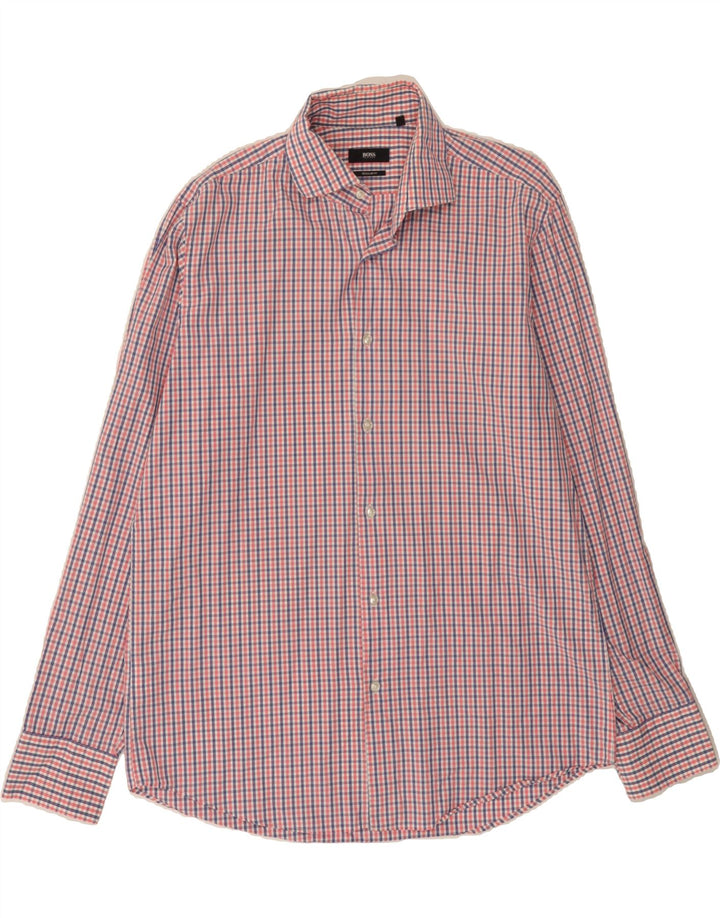 HUGO BOSS Mens Regular Fit Shirt Size 41 16 Large Pink Check Vintage Hugo Boss and Second-Hand Hugo Boss from Messina Hembry 