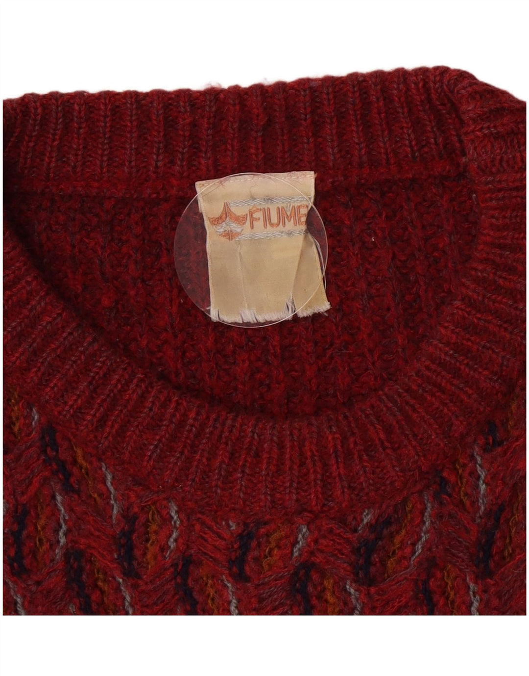 Pulover Fiume pentru bărbați cu gât roșu IT 46 Small Maroon Geometric Acrilic