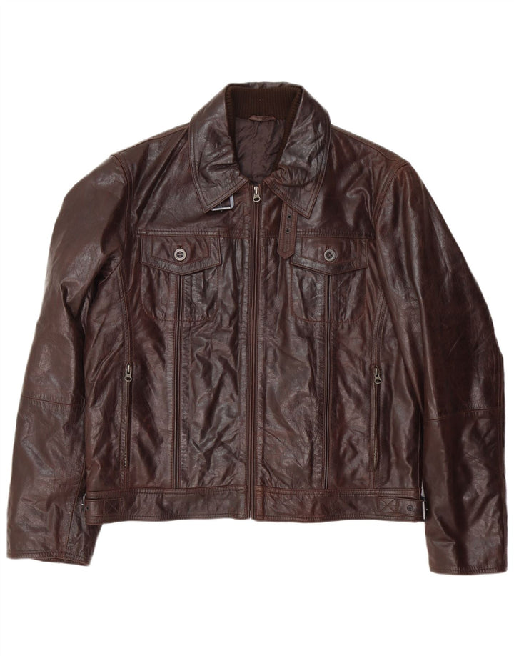 Geacă din piele vintage pentru bărbați IT 54 2XL din piele maro
