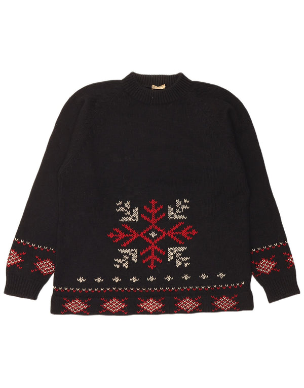 Pulover vintage pentru bărbați cu gât țestoasă, mediu negru, Fair Isle Crăciun