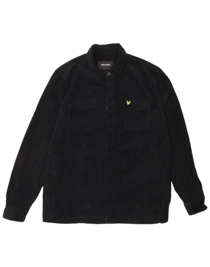 Cămașă pentru bărbați LYLE & SCOTT din velur, bumbac mediu negru
