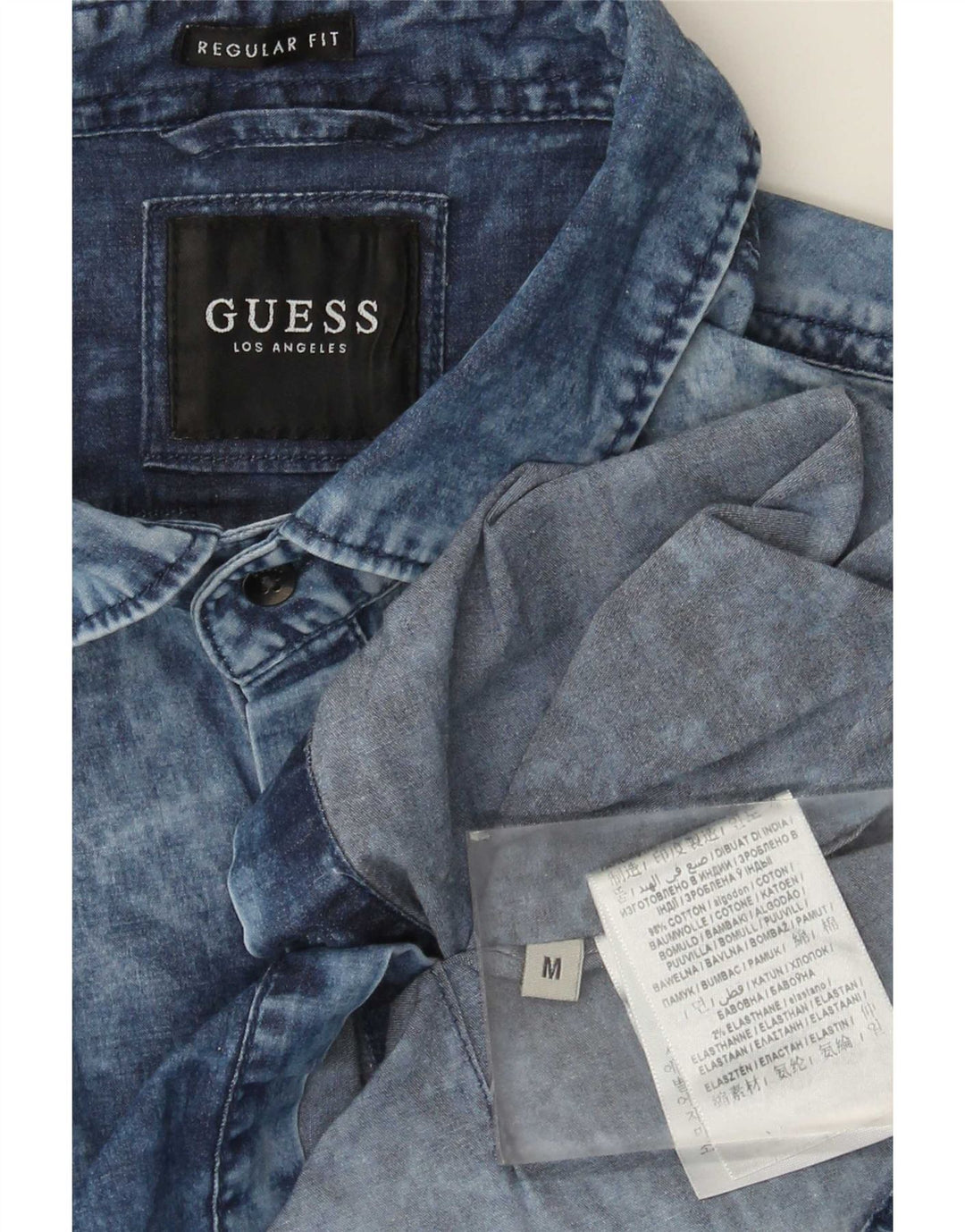 Cămașă pentru bărbați Guess Acid Wash Regular Fit denim, bumbac albastru mediu