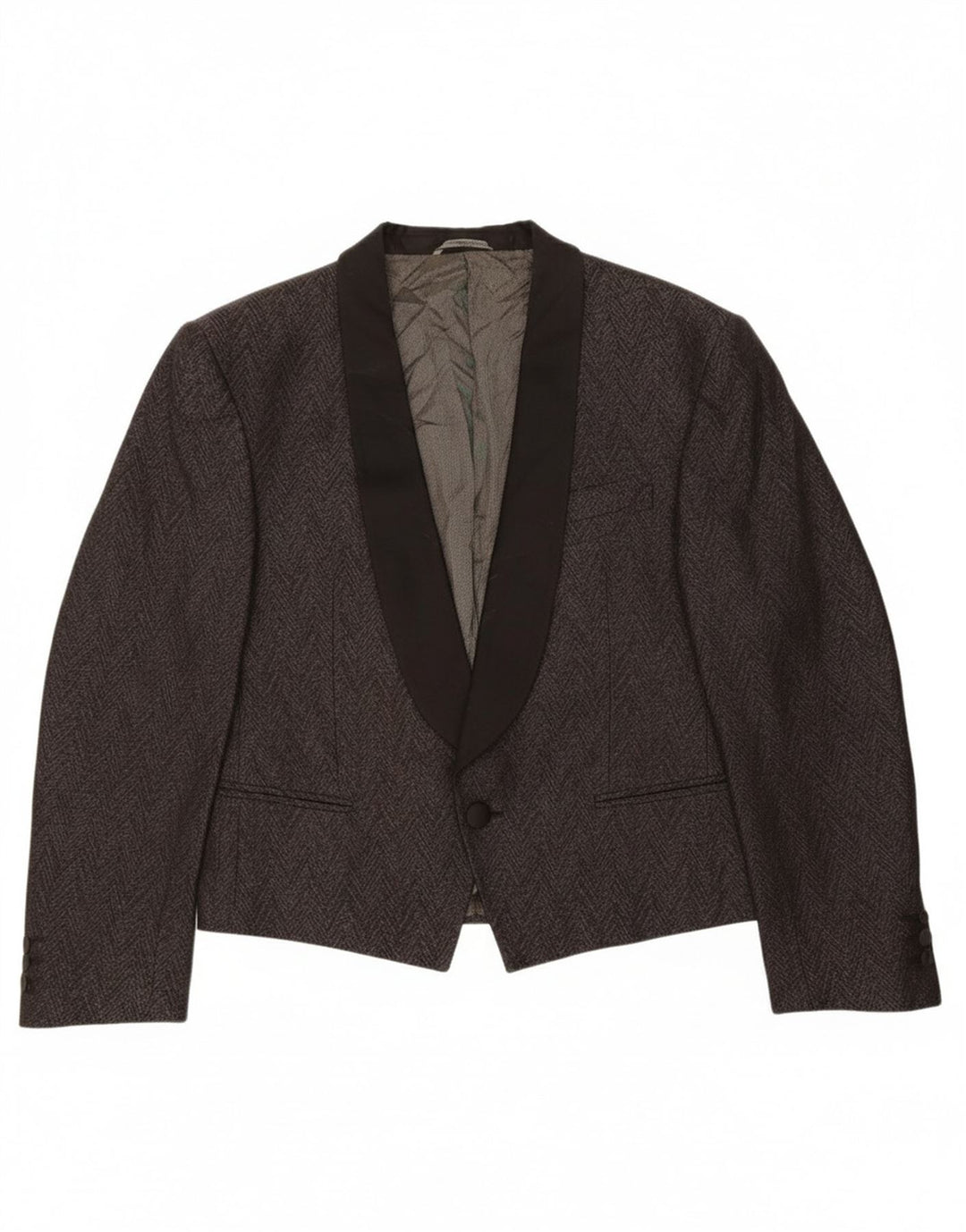 QUANTAS Womens 1 Button Blazer Jacket IT 48 XL Grey Herringbone Silk