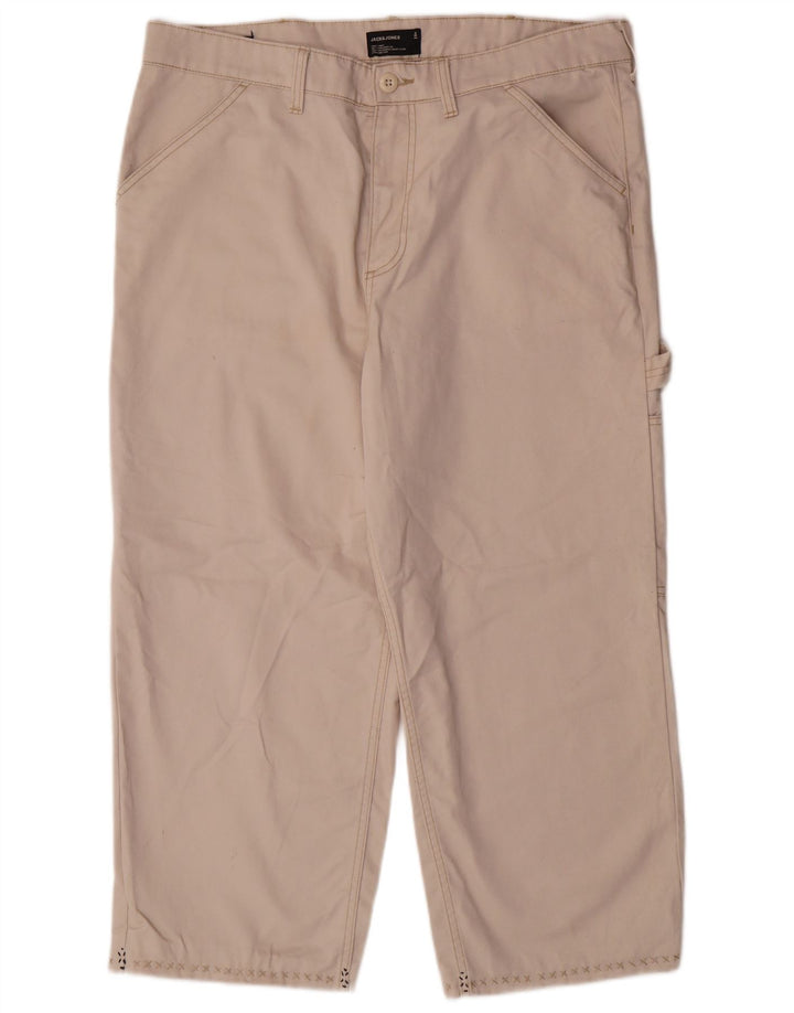 Pantaloni cropped cargo pentru bărbați JACK & JONES L36 L23 poliester bej