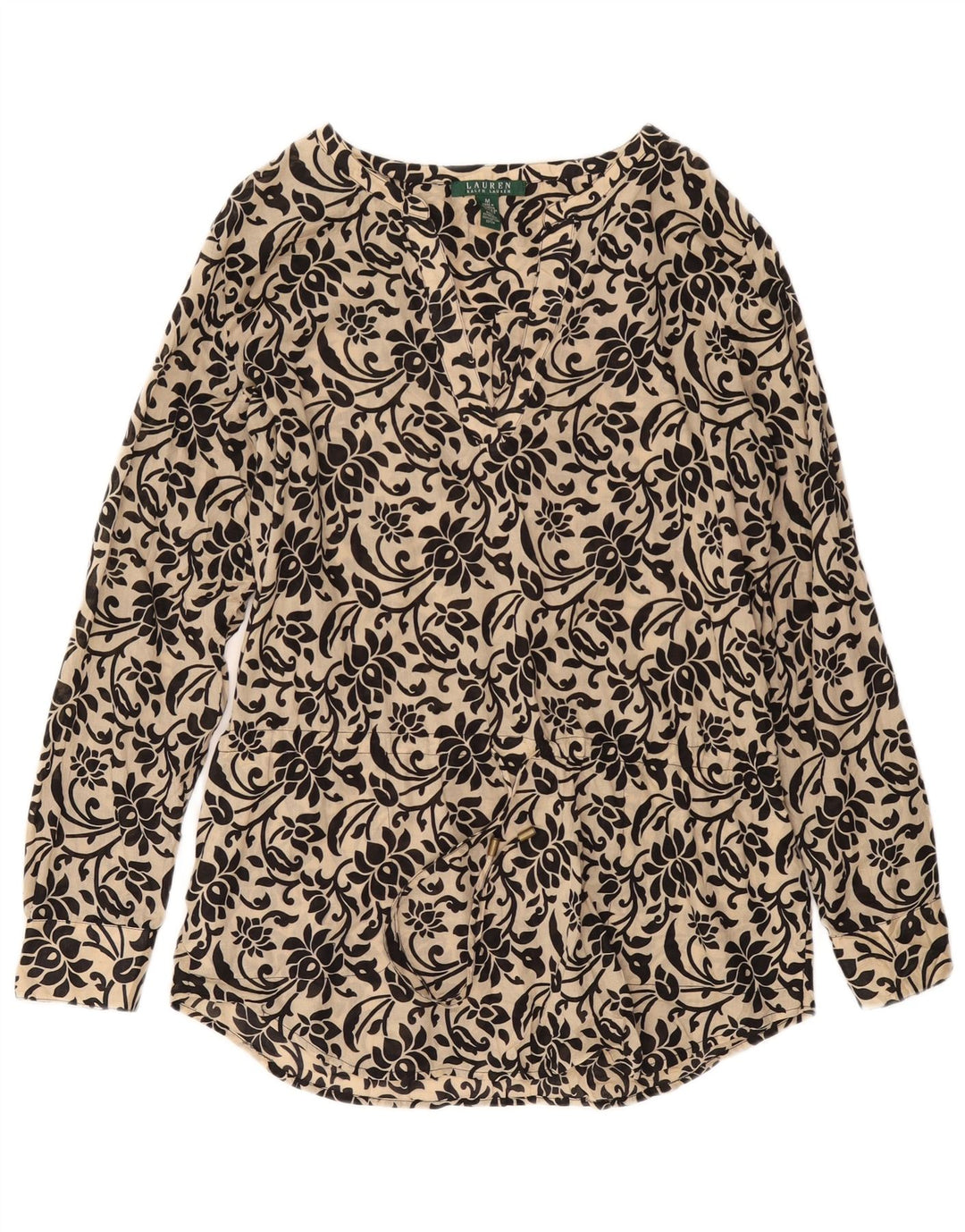 Bluză cu paragate RALPH LAUREN pentru femei UK 14, bumbac floral, bej mediu