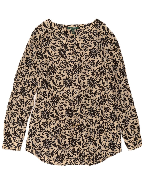 Bluză cu paragate RALPH LAUREN pentru femei UK 14, bumbac floral, bej mediu