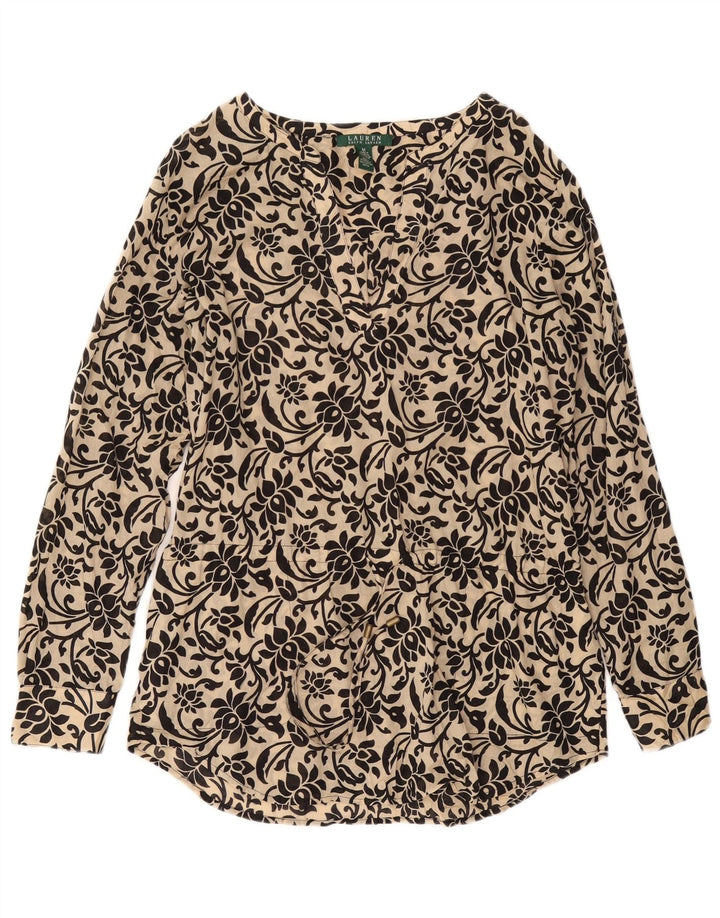 Bluză cu paragate RALPH LAUREN pentru femei UK 14, bumbac floral, bej mediu