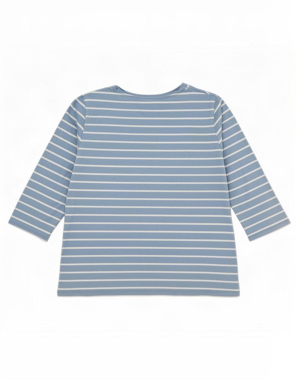 Crew Clothing Femei Top mâneci 3/4 UK 12 Medium Blue Striped Bumbac