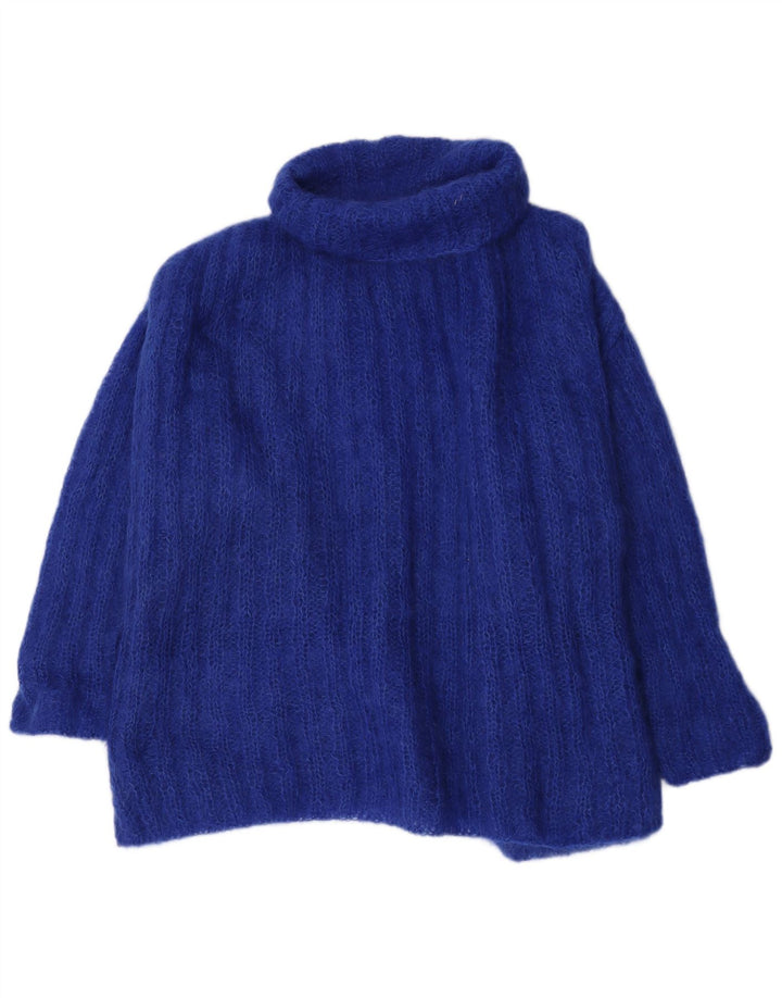 Pulover vintage pentru femei, supradimensionat, cu gât rulat, UK 12, albastru mediu