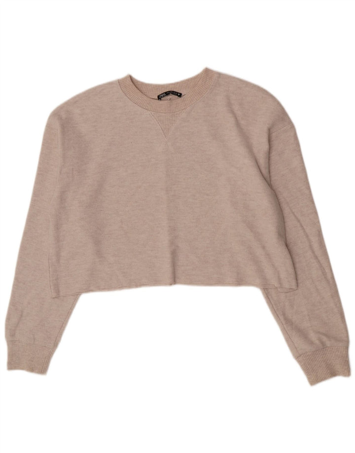 Crop Top pentru femei Zara cu mânecă lungă UK 16 mare, bej, poliester