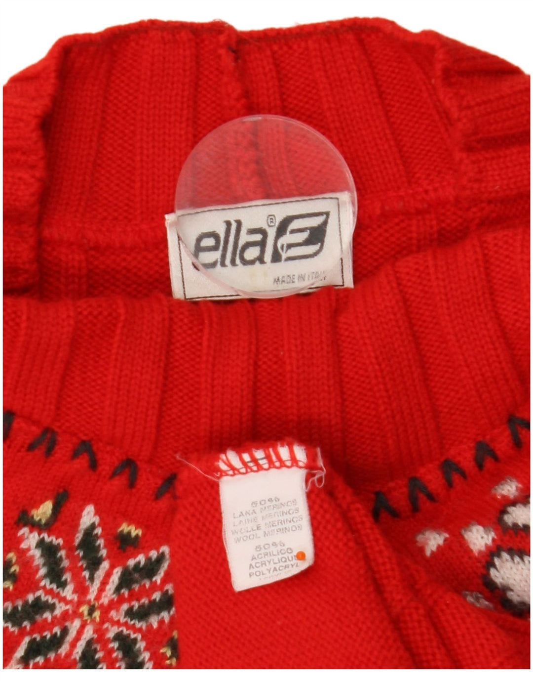 ELLA Pulover cu gât țestoasă pentru femei UK 16 Lână mare roșu Fair Isle
