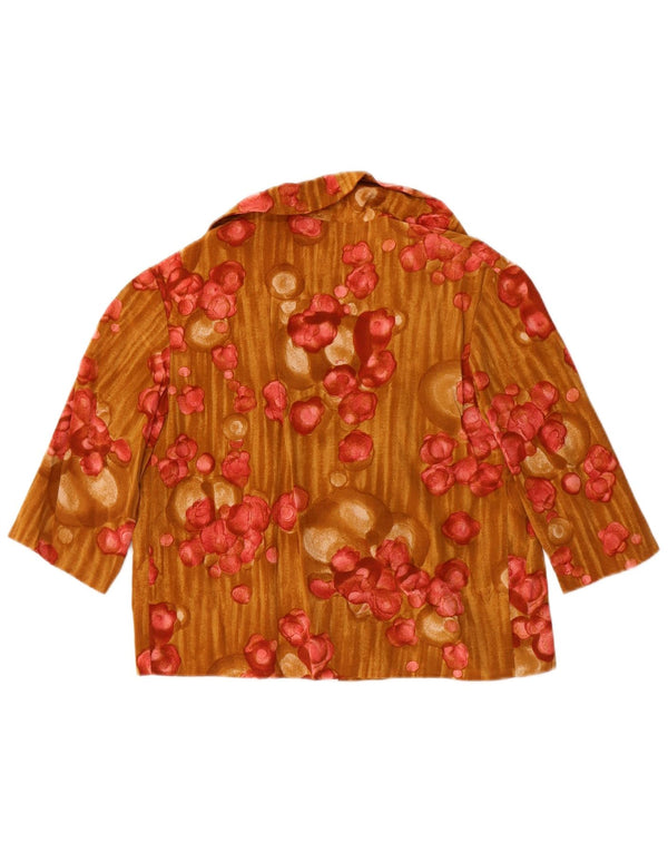 Bluză cămașă vintage pentru femei crop cu mâneci 3/4 UK 12, maro mediu, floral