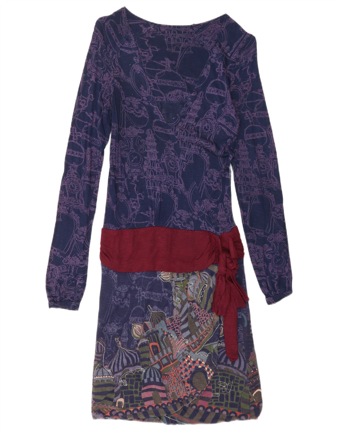 Rochie Desigual pentru femei, cu model abstract, cu talie scazuta UK 8, albastru bleumarin mic