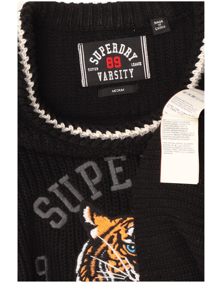 Pulover Superdry pentru bărbați, cu grafică, cu decolteu, mediu, negru