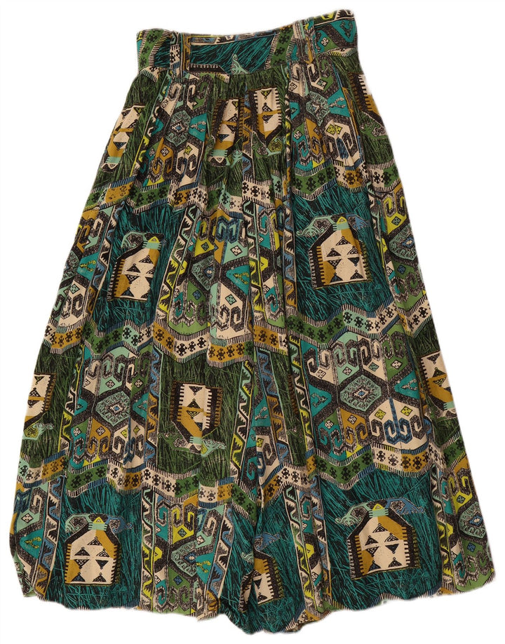 Pantaloni harem pentru femei VINTAGE L28 L22 verde geometric viscoză