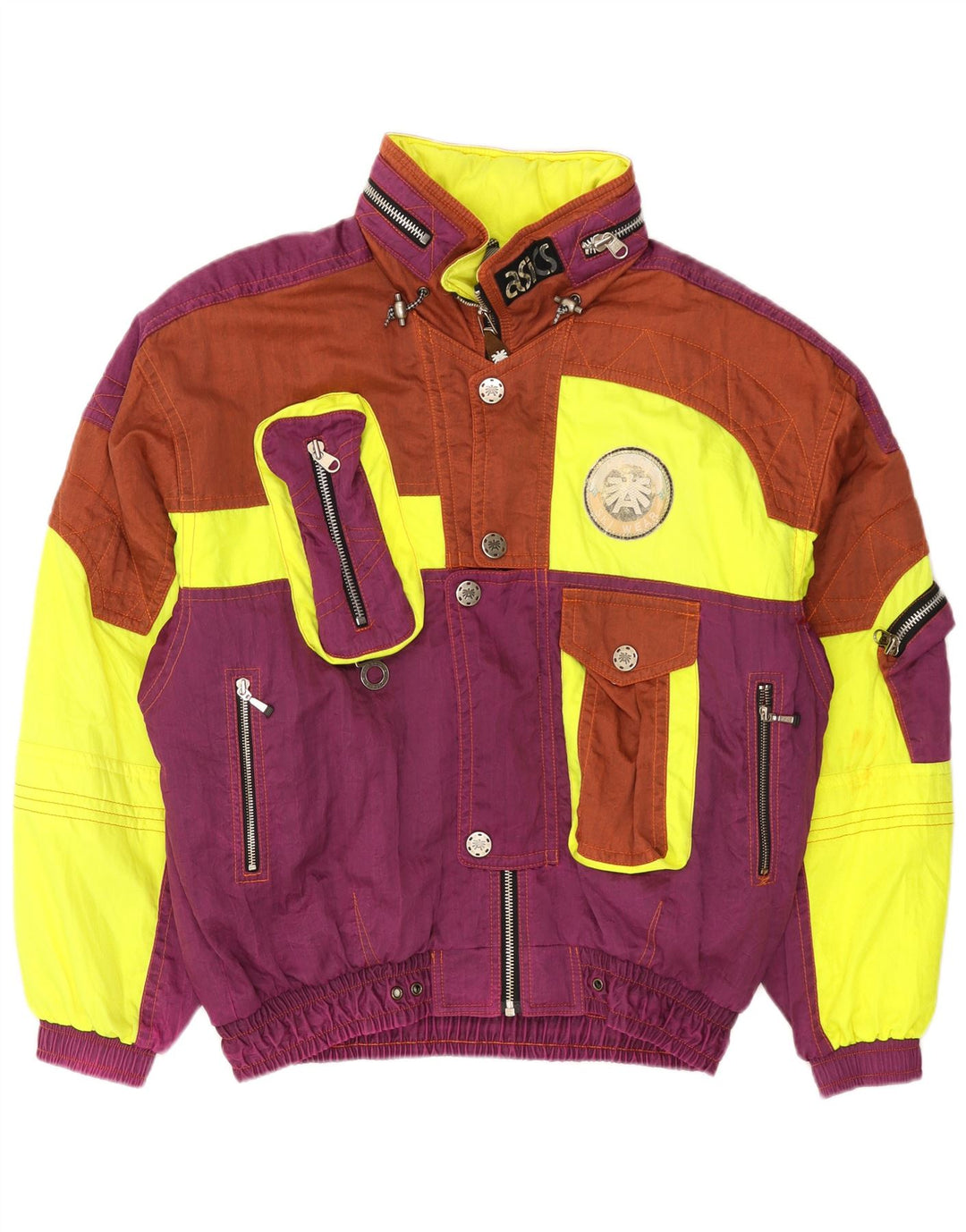 Jachetă de schi cu glugă grafică Asics pentru bărbați UK 44 2XL, multicoloră