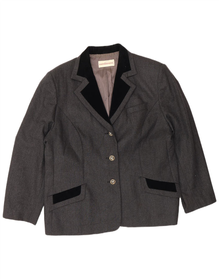 Roccobarocco Jachetă pentru femei cu 3 nasturi, UK 18 XL, lână color bloc, gri