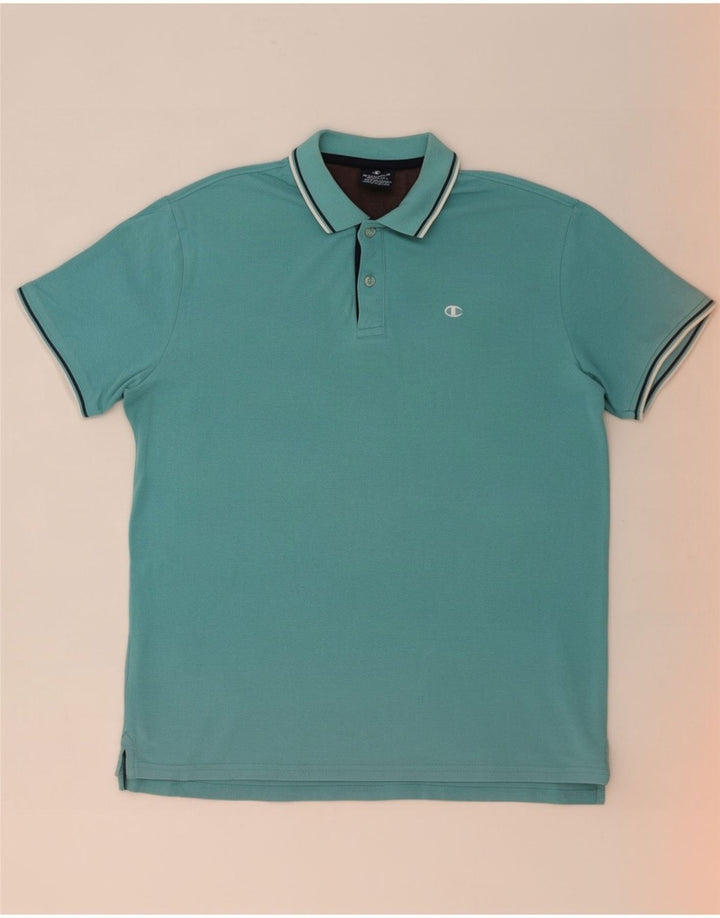 Tricou polo Champion pentru bărbați, bumbac cu dungi albastre medii