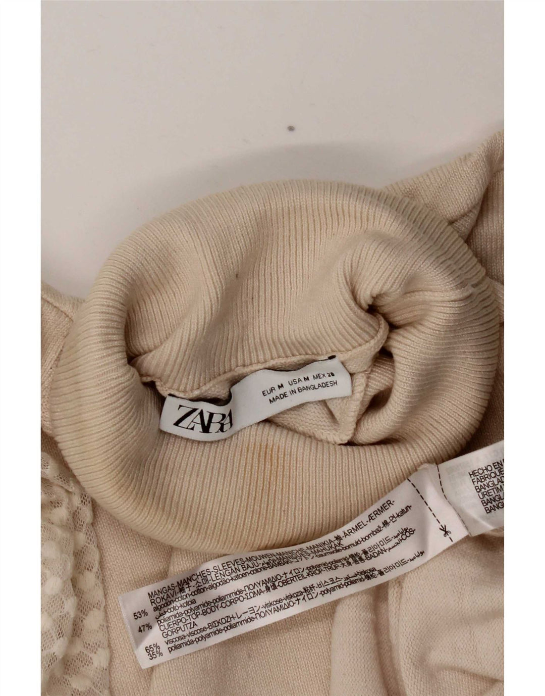 Pulover pentru femei Zara, cu gât rulat, UK 12, bumbac alb, mediu